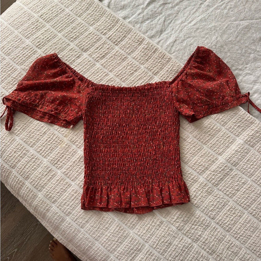 Blush Red Speckled Off-Shoulder Blouse